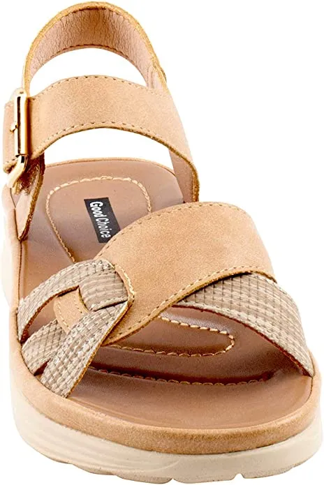 Good Choice Womens Marilyn Faux Leather Flat Sandals Beige 9.5 Medium (B,M)