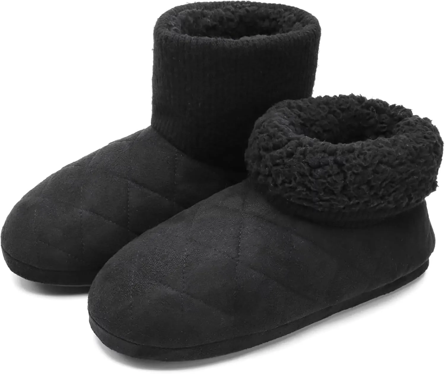 GPOS Knit Rock Wool Warm Men Indoor Pull on Cozy Memory Foam Slipper Boots Soft Rubber Sole