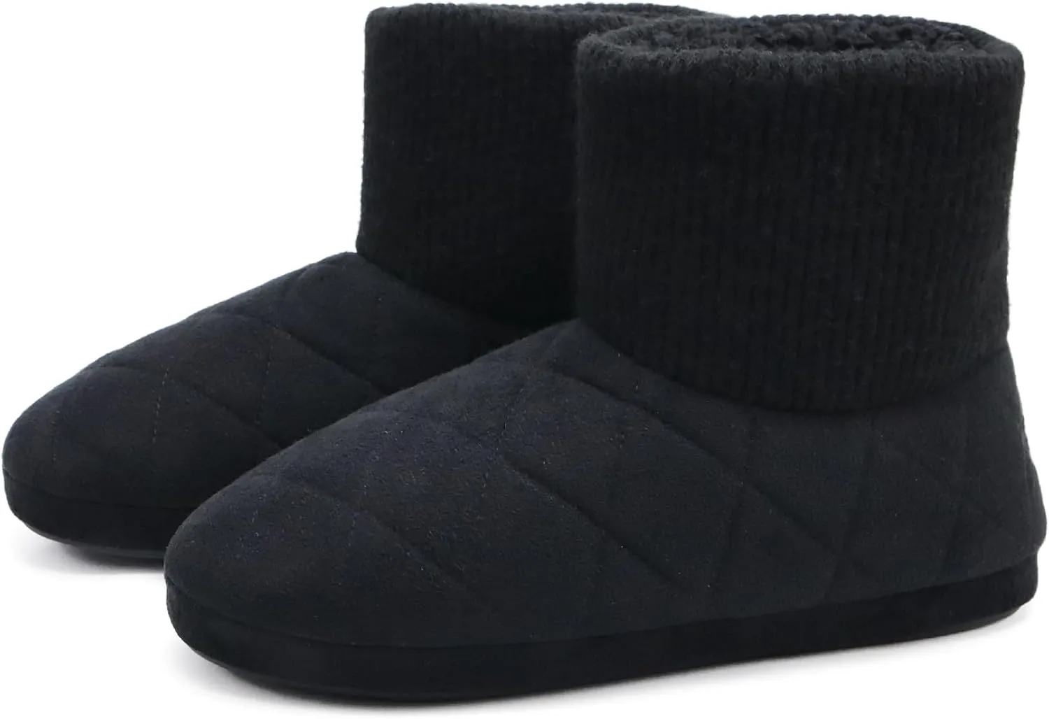 GPOS Knit Rock Wool Warm Men Indoor Pull on Cozy Memory Foam Slipper Boots Soft Rubber Sole