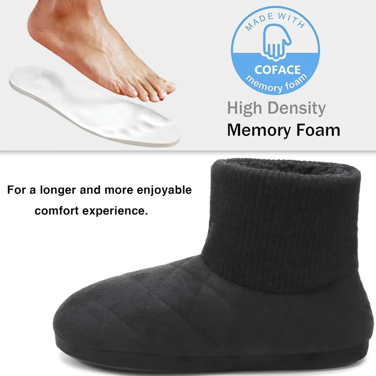 GPOS Knit Rock Wool Warm Men Indoor Pull on Cozy Memory Foam Slipper Boots Soft Rubber Sole