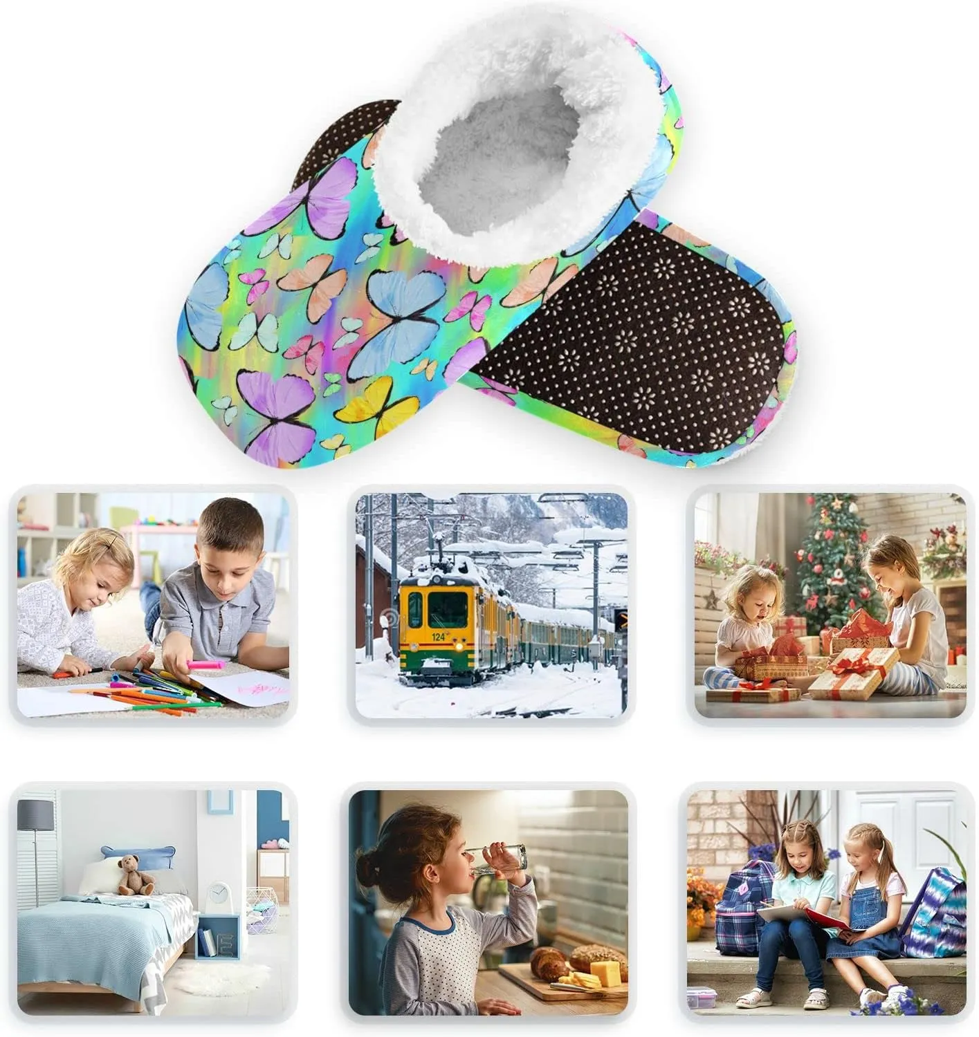 Gredecor Boys Girls Toddler Slippers Home House Slippers Warm Fur Non Slip Plush Indoor Slipper Socks for Kids¡­