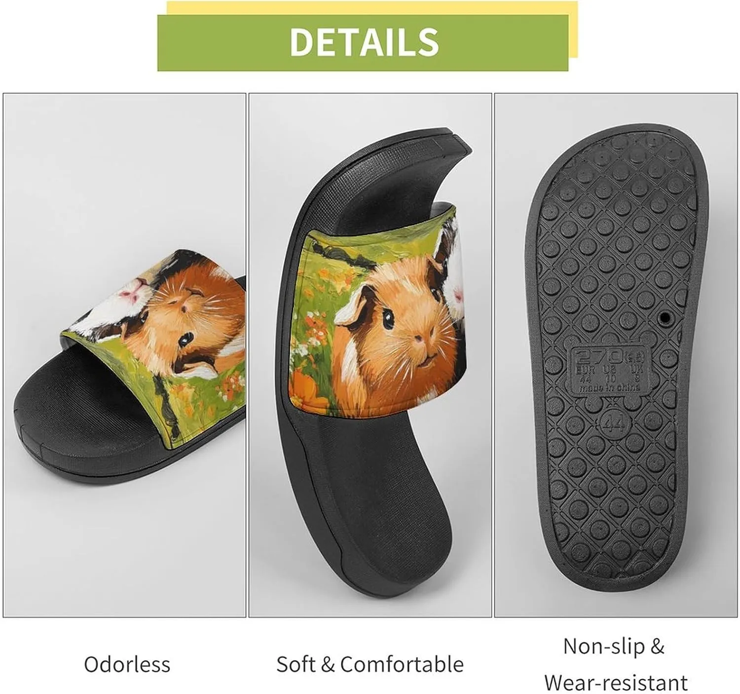 Guinea Pigs in Field Flowers Shower Sandals Home Slippers Non-Slip Quick Drying Beach Bathroom Slipper