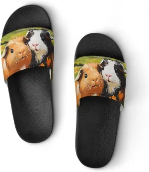 Guinea Pigs in Field Flowers Shower Sandals Home Slippers Non-Slip Quick Drying Beach Bathroom Slipper