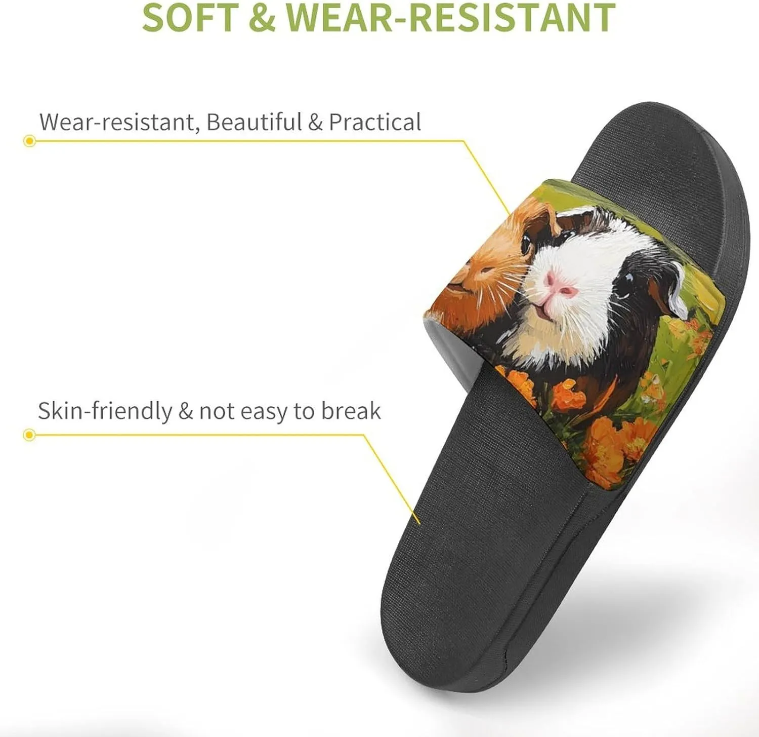 Guinea Pigs in Field Flowers Shower Sandals Home Slippers Non-Slip Quick Drying Beach Bathroom Slipper