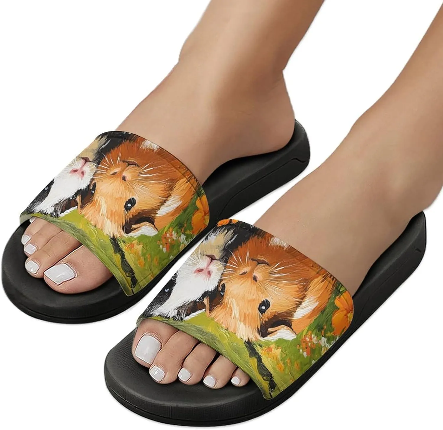 Guinea Pigs in Field Flowers Shower Sandals Home Slippers Non-Slip Quick Drying Beach Bathroom Slipper