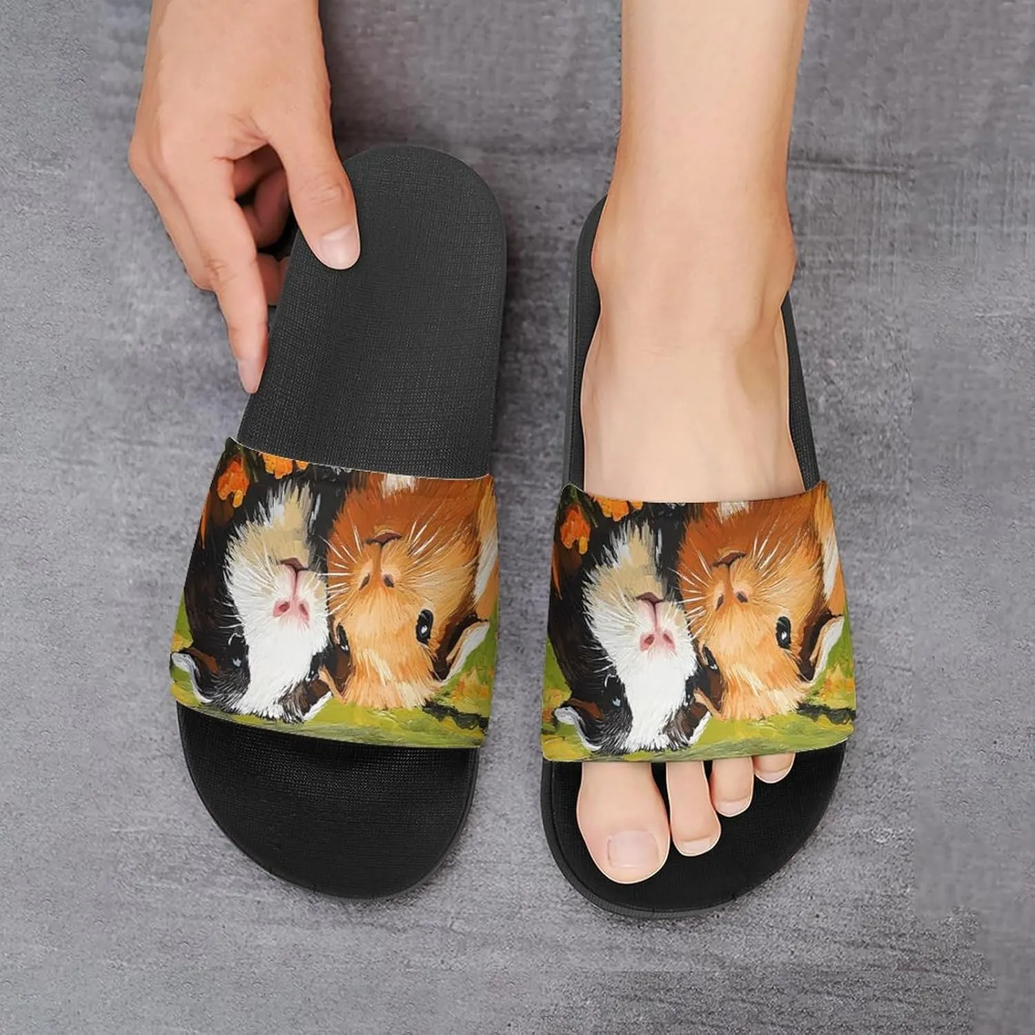Guinea Pigs in Field Flowers Shower Sandals Home Slippers Non-Slip Quick Drying Beach Bathroom Slipper