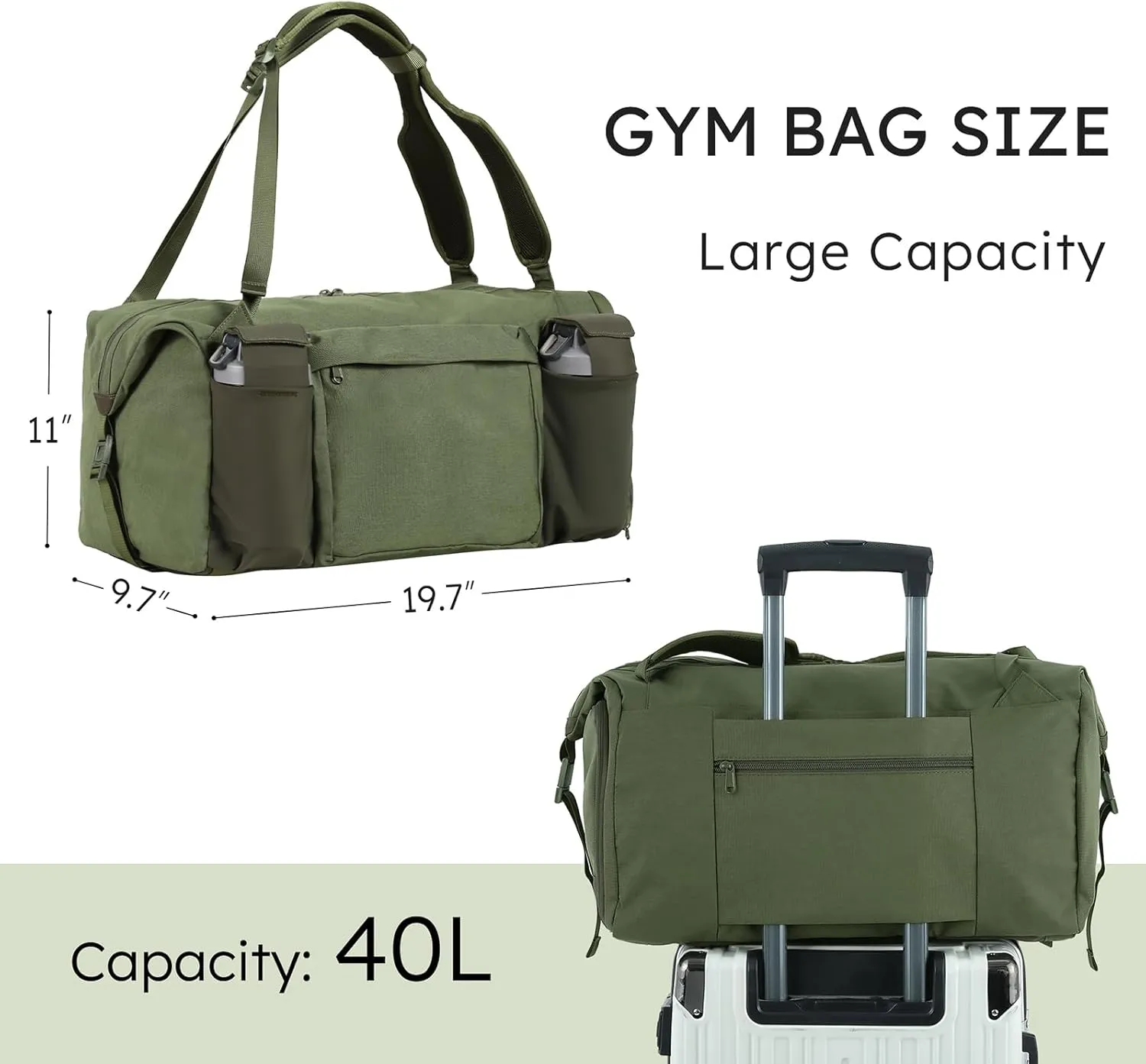 Gym Bag for Men with 2 Upgraded Bottle Holders Convertible Duffle Bag and Gym Backpack Waterproof Sports Bags with Shoes Compartment and Wet Pocket - Dark Green