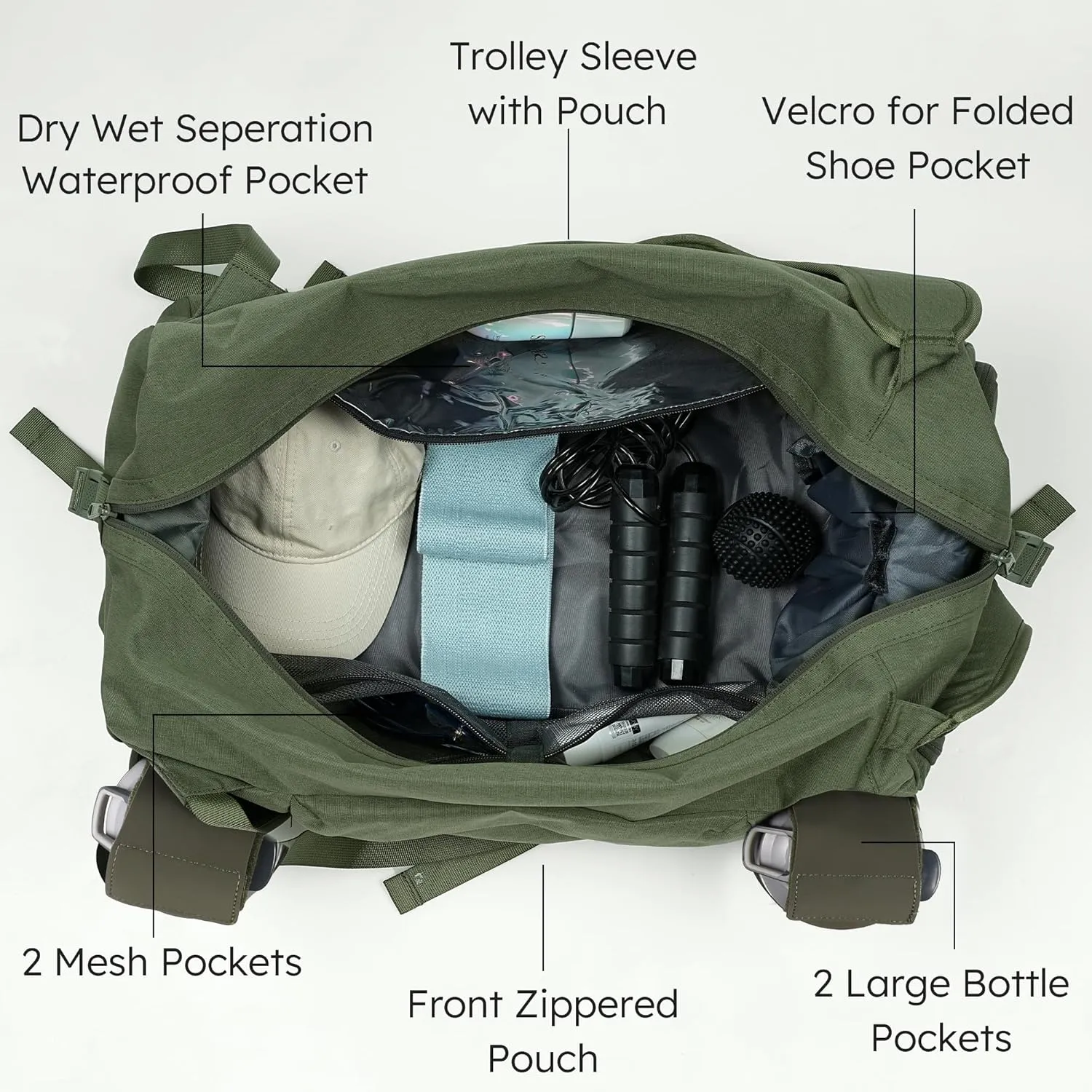 Gym Bag for Men with 2 Upgraded Bottle Holders Convertible Duffle Bag and Gym Backpack Waterproof Sports Bags with Shoes Compartment and Wet Pocket - Dark Green
