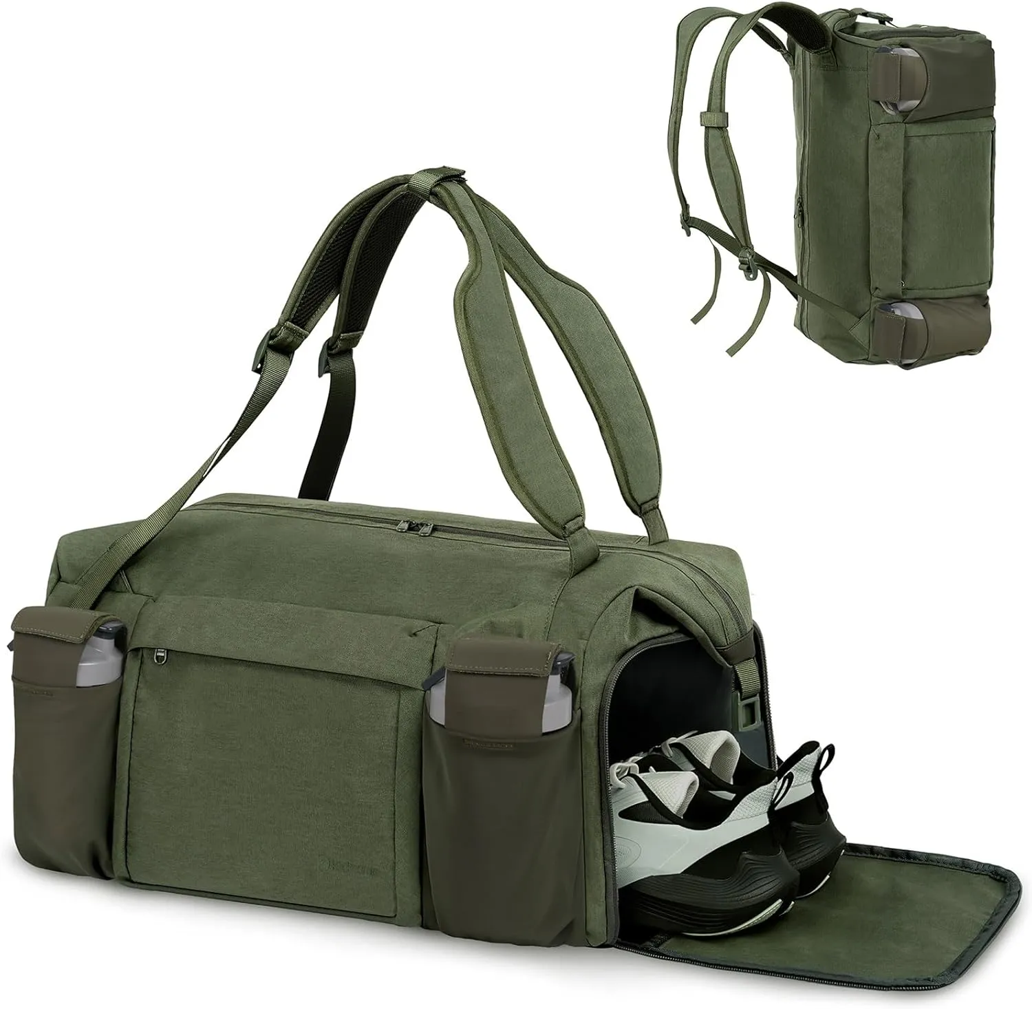 Gym Bag for Men with 2 Upgraded Bottle Holders Convertible Duffle Bag and Gym Backpack Waterproof Sports Bags with Shoes Compartment and Wet Pocket - Dark Green