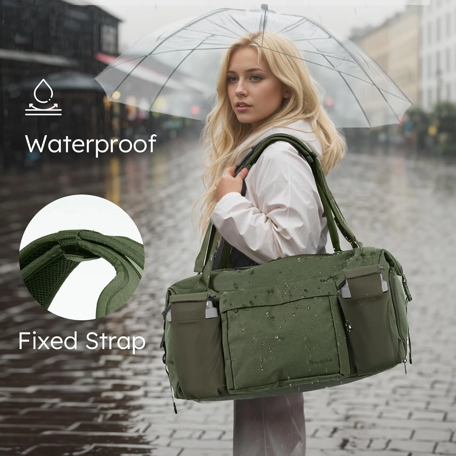 Gym Bag for Men with 2 Upgraded Bottle Holders Convertible Duffle Bag and Gym Backpack Waterproof Sports Bags with Shoes Compartment and Wet Pocket - Dark Green