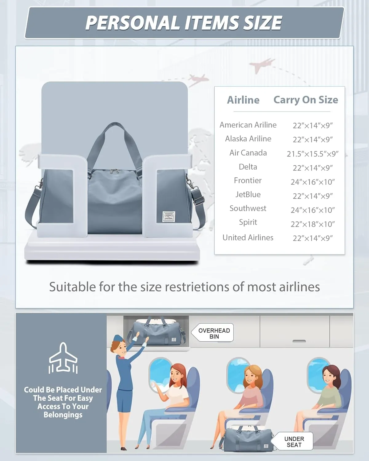 Gym Bag for Men Women with Shoe Compartment,Small Travel Duffle Bags for Traveling Overnight Weekender Personal Item Travel Bag Large Sport Workout Bag Grey Blue