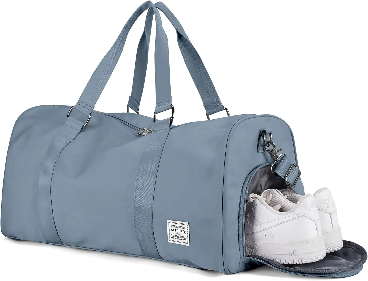 Gym Bag for Men Women with Shoe Compartment,Small Travel Duffle Bags for Traveling Overnight Weekender Personal Item Travel Bag Large Sport Workout Bag Grey Blue