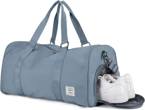 Gym Bag for Men Women with Shoe Compartment,Small Travel Duffle Bags for Traveling Overnight Weekender Personal Item Travel Bag Large Sport Workout Bag Grey Blue