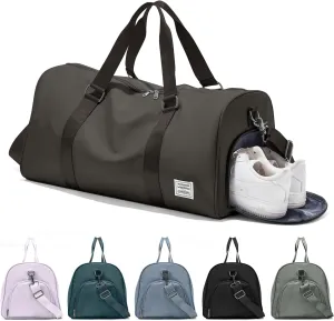 Gym Bag for Women Men with Shoe Compartment,Small Travel Duffle Bags for Traveling Overnight Weekender Bag Personal Item Travel Bag Large Sport Bag Workout Bag Coffee Brown