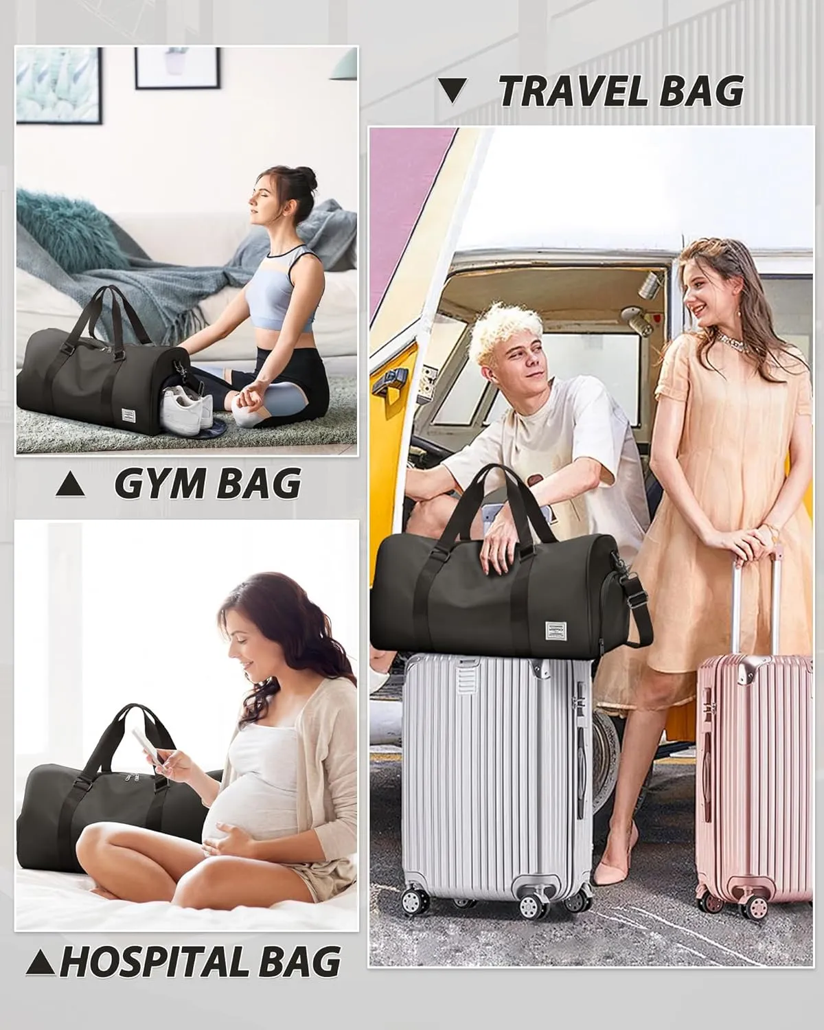 Gym Bag for Women Men with Shoe Compartment,Small Travel Duffle Bags for Traveling Overnight Weekender Bag Personal Item Travel Bag Large Sport Bag Workout Bag Coffee Brown