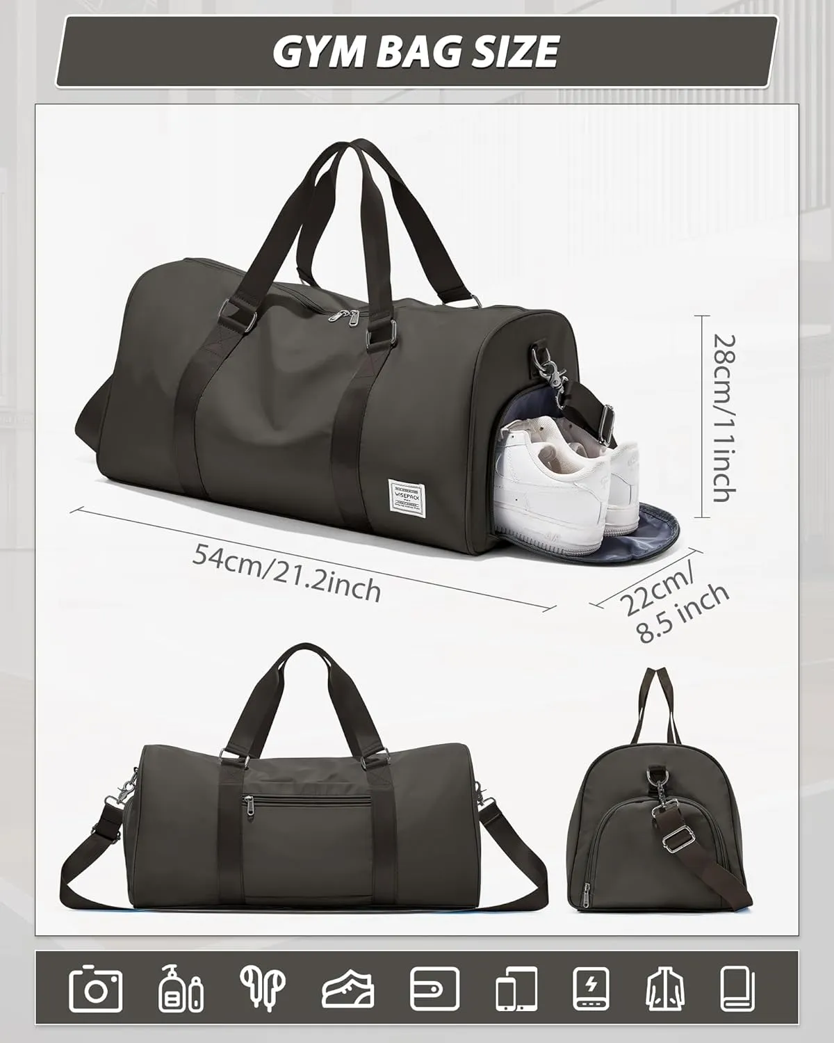 Gym Bag for Women Men with Shoe Compartment,Small Travel Duffle Bags for Traveling Overnight Weekender Bag Personal Item Travel Bag Large Sport Bag Workout Bag Coffee Brown