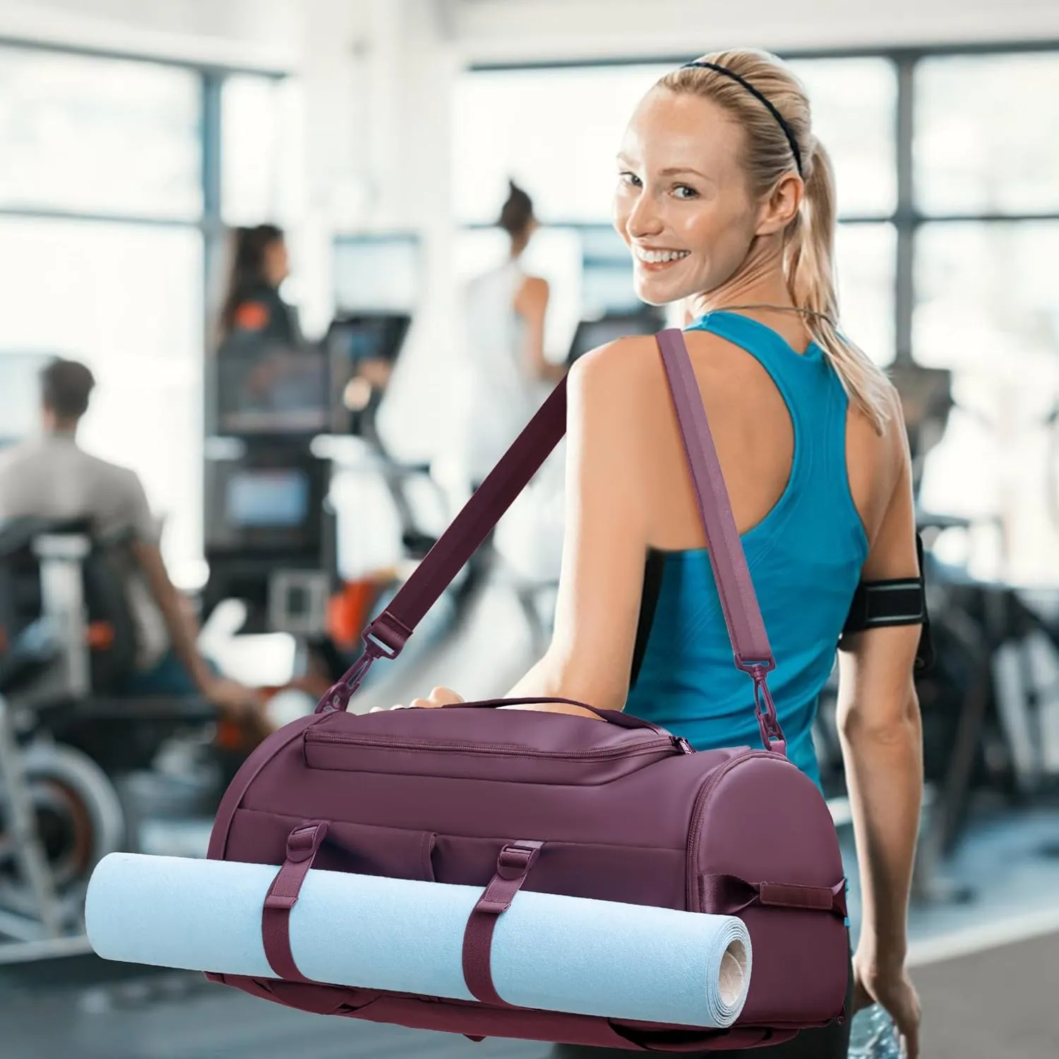 Gym Bag with Shoes Compartment - Duffle Bag for Men and Women, Travel Backpack Weekender Overnight Bag, Sports Bag with Wet Pocket Purple - MIYCOO