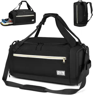 Gym Bags for Men with Shoes Compartment & Wet Pocket 4 Way Large Sports Duffle Bag Backpack Weekender Overnight Bag for Travel, Fitness, Workout, Birthday Gift for Men, Black