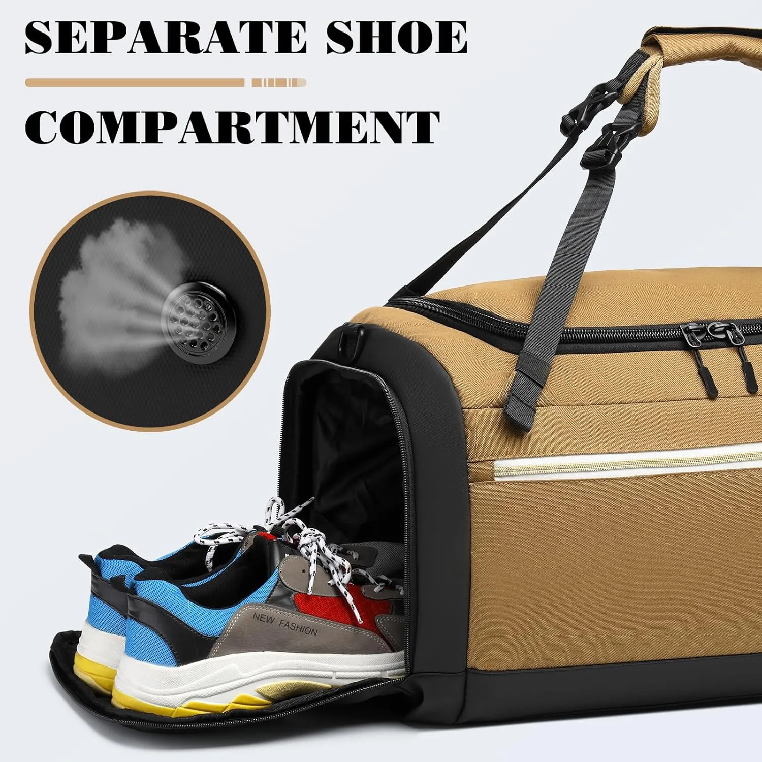 Gym Bags for Men with Shoes Compartment & Wet Pocket 4 Way Large Sports Duffle Bag Backpack Weekender Overnight Bag for Travel, Fitness, Workout, Training, Birthday Gift for Men, Brown