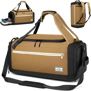Gym Bags for Men with Shoes Compartment & Wet Pocket 4 Way Large Sports Duffle Bag Backpack Weekender Overnight Bag for Travel, Fitness, Workout, Training, Birthday Gift for Men, Brown