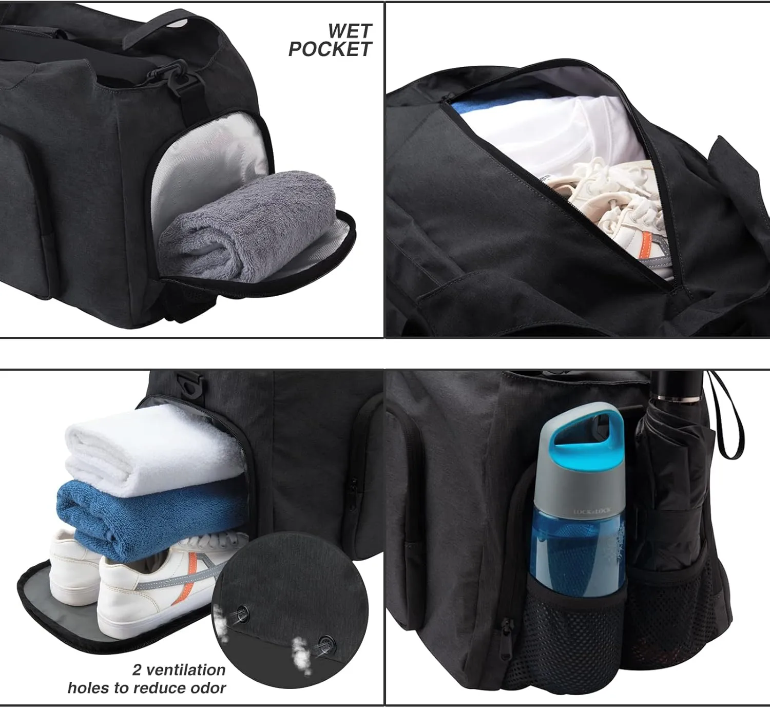 Gym Bags for Men Women, Sports Duffle Bag, Travel Gym Bag with Shoes Compartment and Wet Pocket, Foldable, Lightweight for Travel, Gym, Yoga
