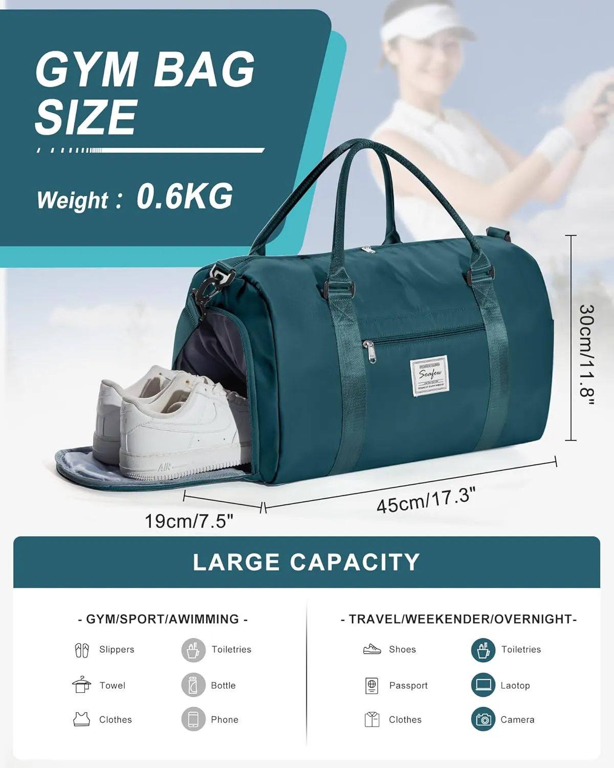 Gym Bags Womens Mens with Shoes Compartment and Wet Pocket Travel Duffel Bag for Women for Plane Sport Gym Tote Bags Swimming Yoga Waterproof Weekend Overnight Bag Carry on Bag Hospital Holdalls
