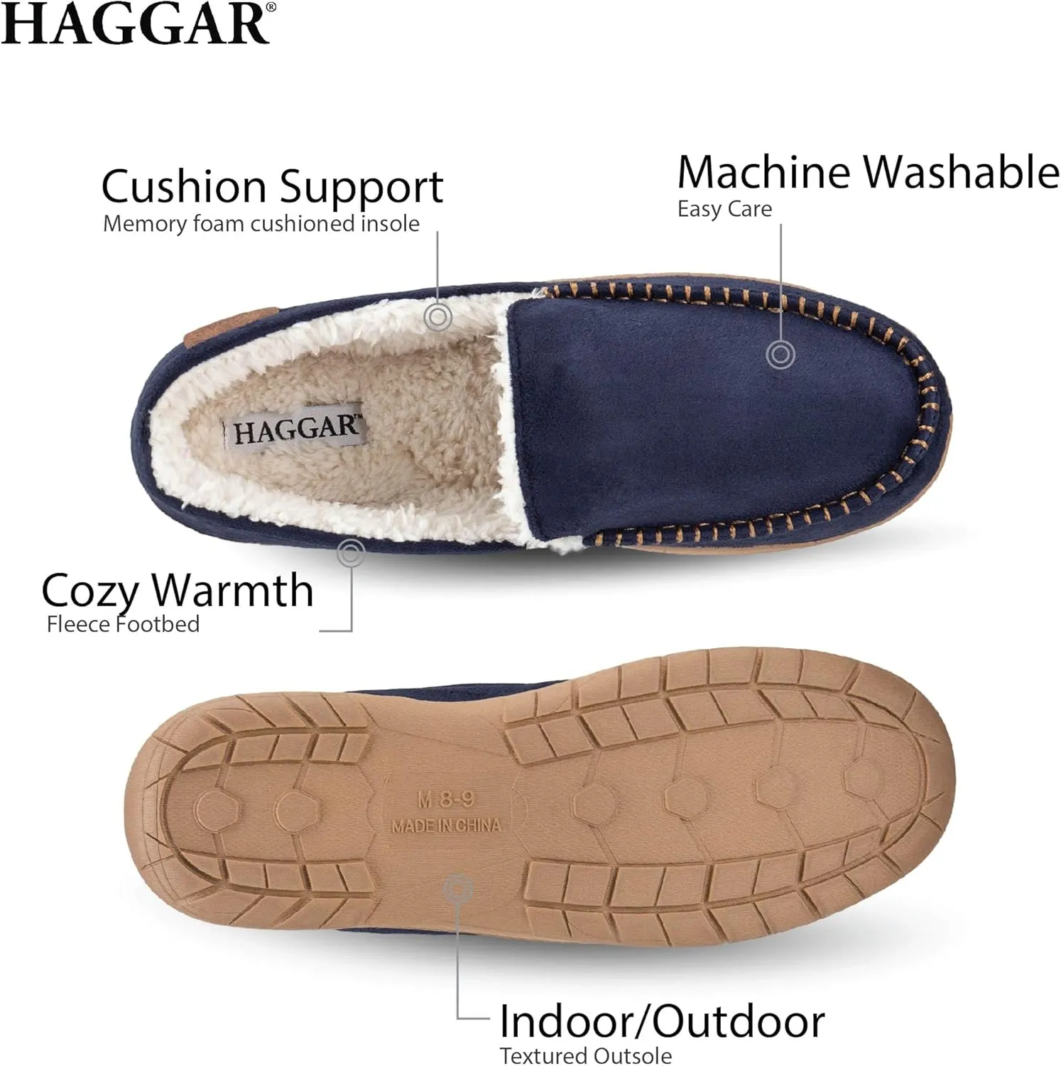 Haggar Men's Venetian Slipper Indoor/Outdoor House Shoe with Memory Foam Comfort
