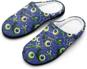 Halloween Green Eyes Black Birds Cat House Slippers For Woman Ladies Memory Foam Bedroom Slipper Outdoor Slip-On Shoes