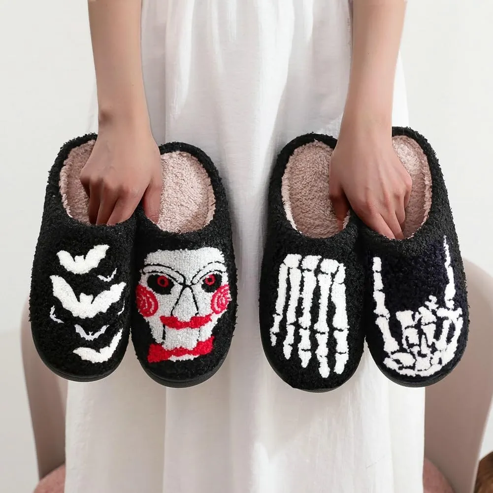 Halloween Slippers for Women Men Fuzzy Preppy Slipper Warm Funny Spooky Cloud Slipper House Couple Slipper Memory Foam Shoes, F-GY-DTX005