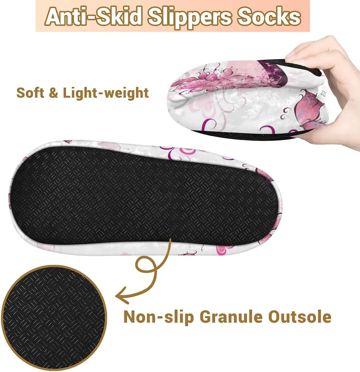 Hand Painted Heart Flower High Heels Slipper for Women and Men Non-Slip Fuzzy Slipper Socks Memory Foam Slippers Winter Warm Home Slippers Fur Lining