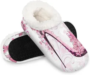 Hand Painted Heart Flower High Heels Slipper for Women and Men Non-Slip Fuzzy Slipper Socks Memory Foam Slippers Winter Warm Home Slippers Fur Lining