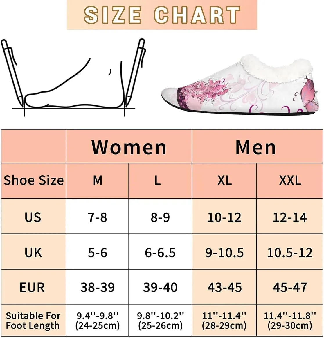 Hand Painted Heart Flower High Heels Slipper for Women and Men Non-Slip Fuzzy Slipper Socks Memory Foam Slippers Winter Warm Home Slippers Fur Lining