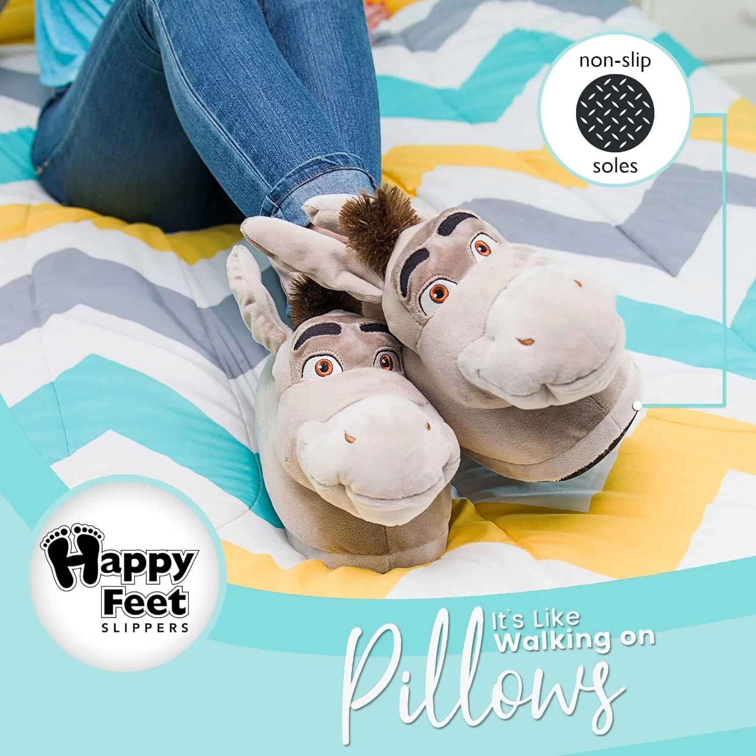HappyFeet Slippers DreamWorks Slippers for Adults and Kids, Cozy and Comfortable, Sturdy Rubber Soles, Thick 1-Inch Memory Foam Footbed, Non-Skid Bottoms, Plush Velvety Material, As Seen on Shark Tank