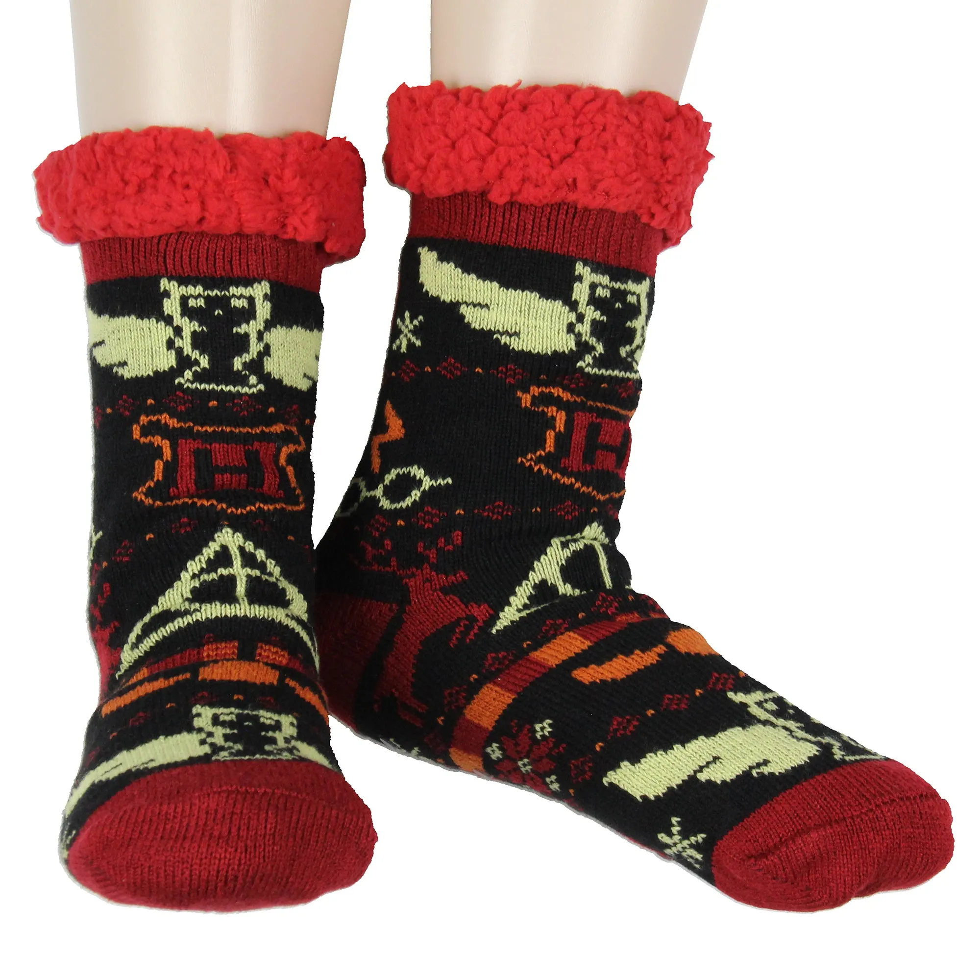 Harry Potter Women's Icons Knit Fleece Lined Slipper Crew Socks Shoe Size 5-10