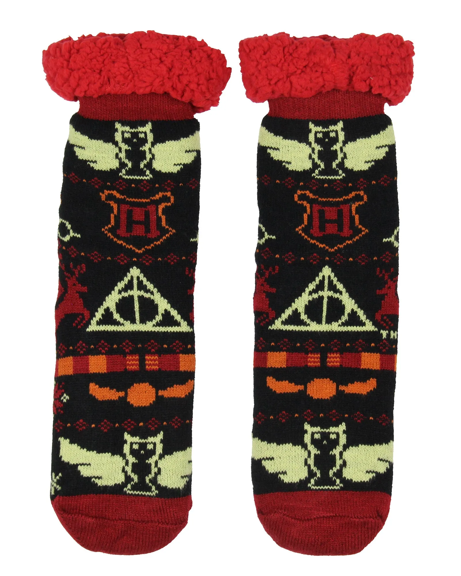 Harry Potter Women's Icons Knit Fleece Lined Slipper Crew Socks Shoe Size 5-10