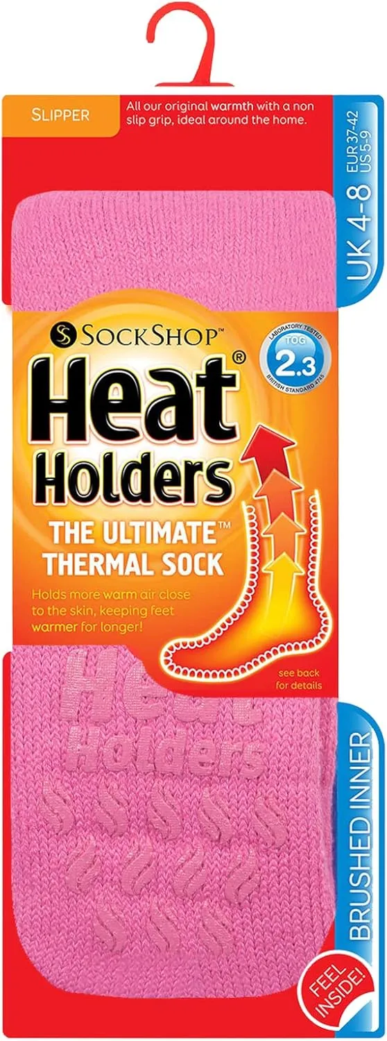 HEAT HOLDERS - Womens Thick Non Skid/Slip Thermal Slipper Socks with Grippers
