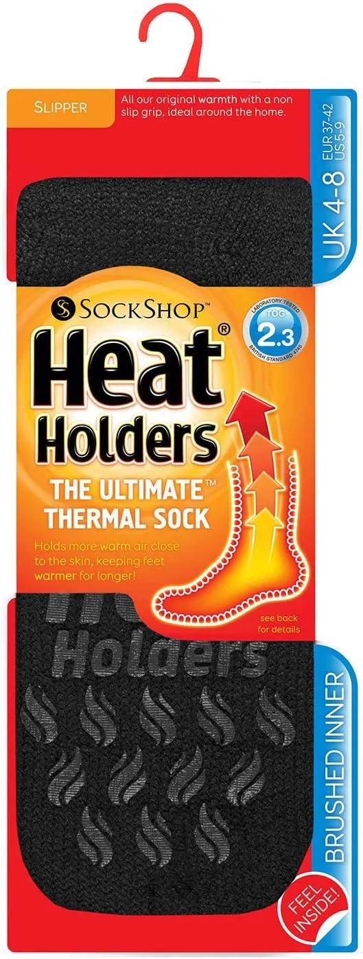 HEAT HOLDERS - Womens Thick Non Skid/Slip Thermal Slipper Socks with Grippers