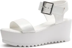 Herstyle Carita Womens Platform Sandals Open Toe Ankle Strap Flatform Wedge Casual Sandal Black White Chunky Platform Sandals Comfortable Lightweight Lug Sole Wedges for Summer