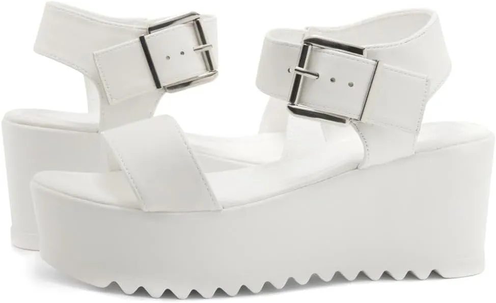 Herstyle Carita Womens Platform Sandals Open Toe Ankle Strap Flatform Wedge Casual Sandal Black White Chunky Platform Sandals Comfortable Lightweight Lug Sole Wedges for Summer