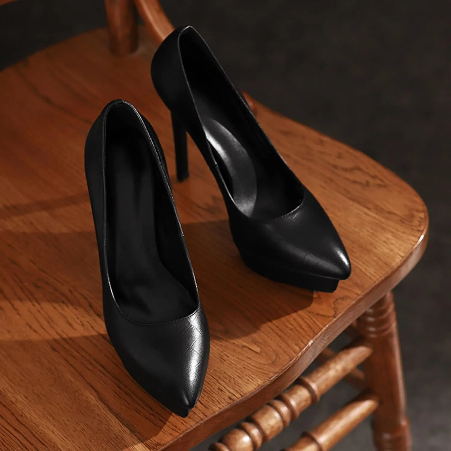 High Heels,Classic Leather Stilettos for Women,12.5CM High Heels,Breathable and Comfortable Cowhide Soles