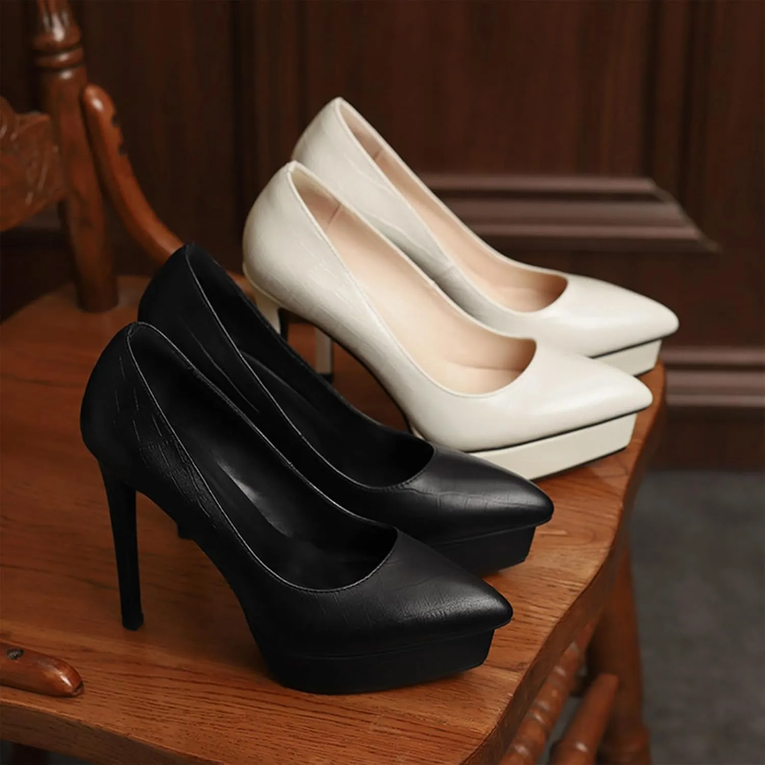 High Heels,Classic Leather Stilettos for Women,12.5CM High Heels,Breathable and Comfortable Cowhide Soles