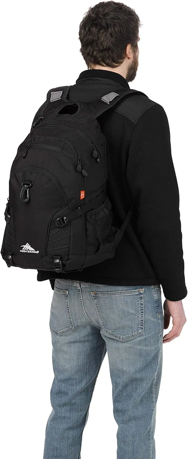 High Sierra Loop Backpack, Travel, or Work Bookbag with tablet sleeve, One Size, Black