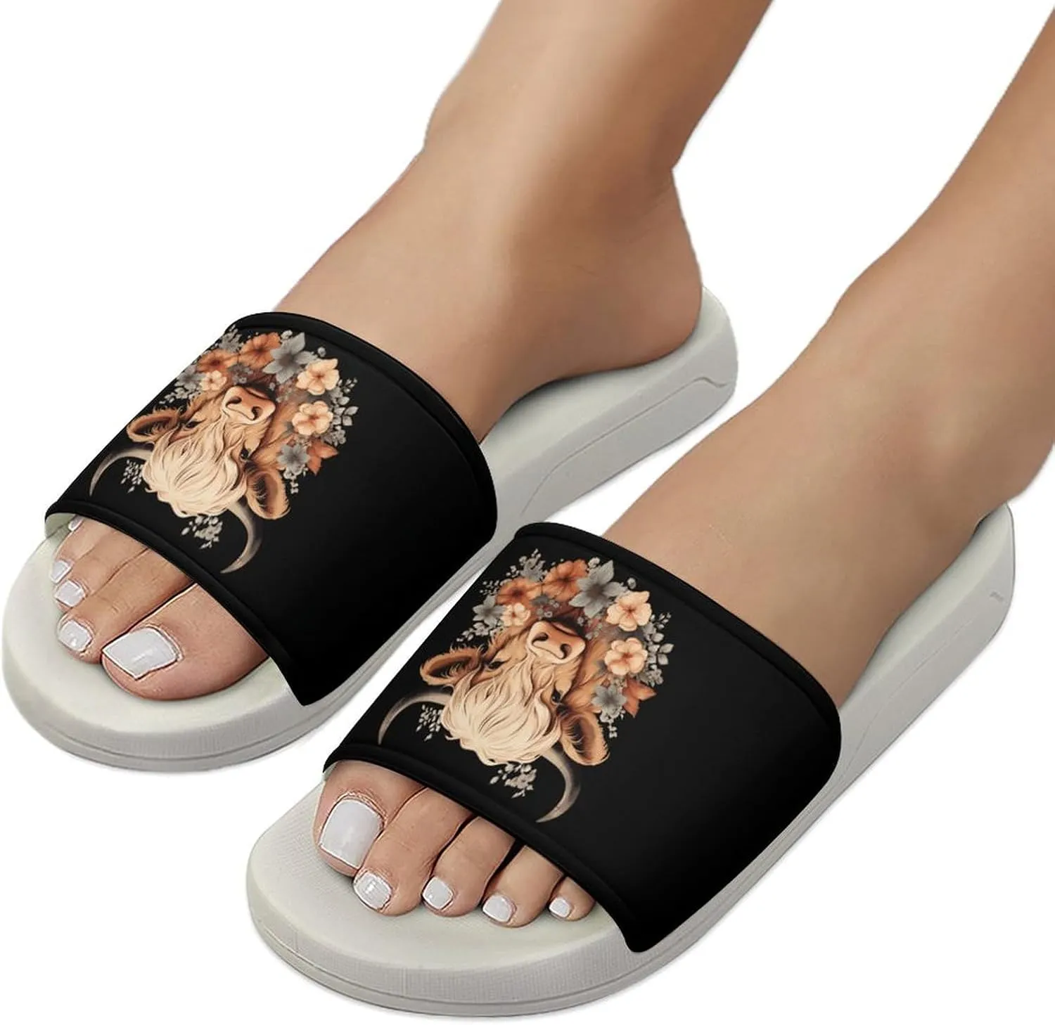 Highland Cow Open Toe Slippers for Women And Men Non Slip Shower Slippers Home Slippers