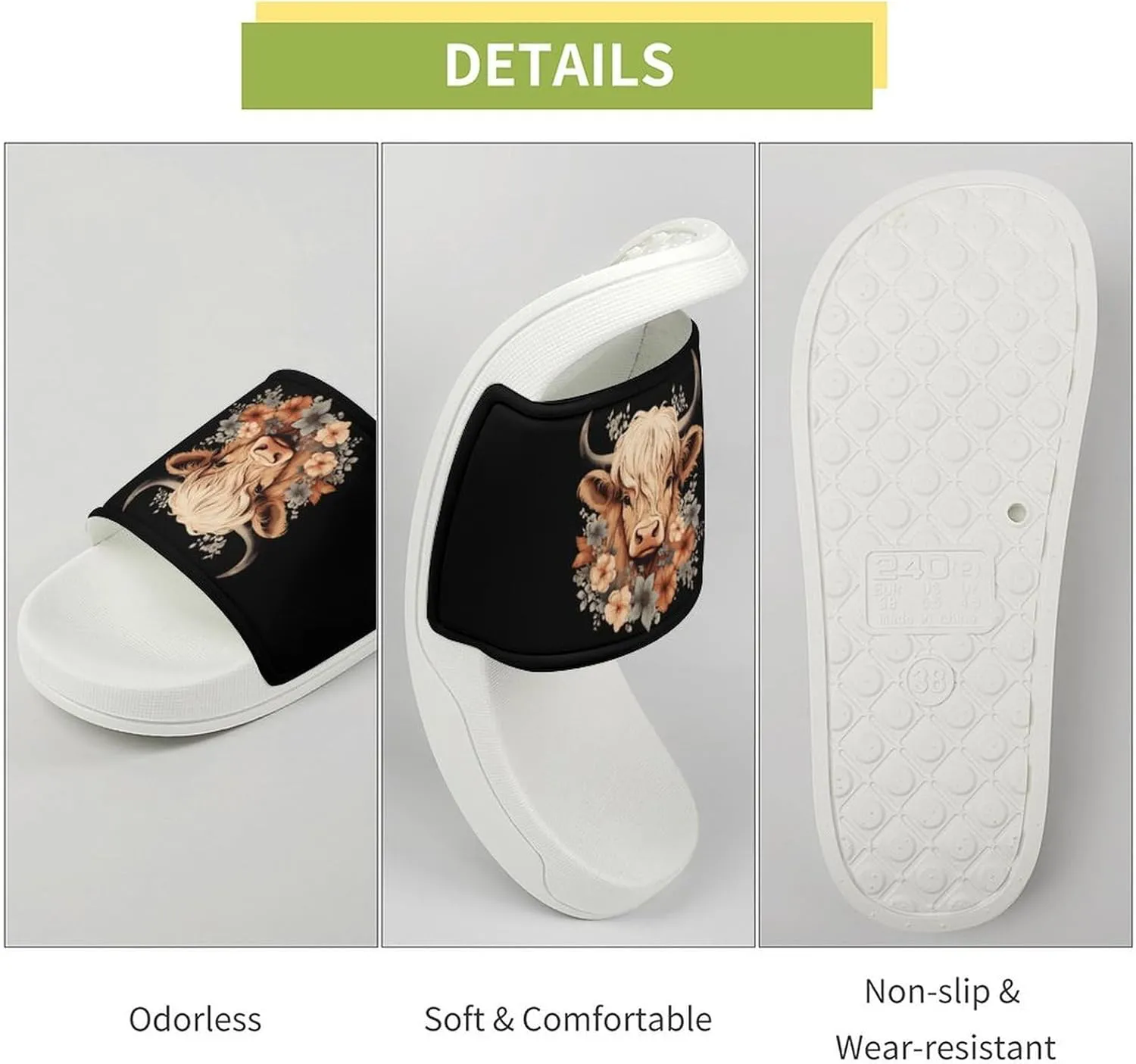 Highland Cow Open Toe Slippers for Women And Men Non Slip Shower Slippers Home Slippers