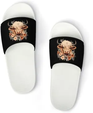 Highland Cow Open Toe Slippers for Women And Men Non Slip Shower Slippers Home Slippers