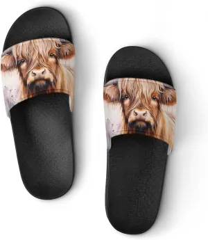 Highland Cow Watercolour Funny Slide Sandals Non-Slip PVC Shower Slipper House Shoes Open Toe Slippers for Adult
