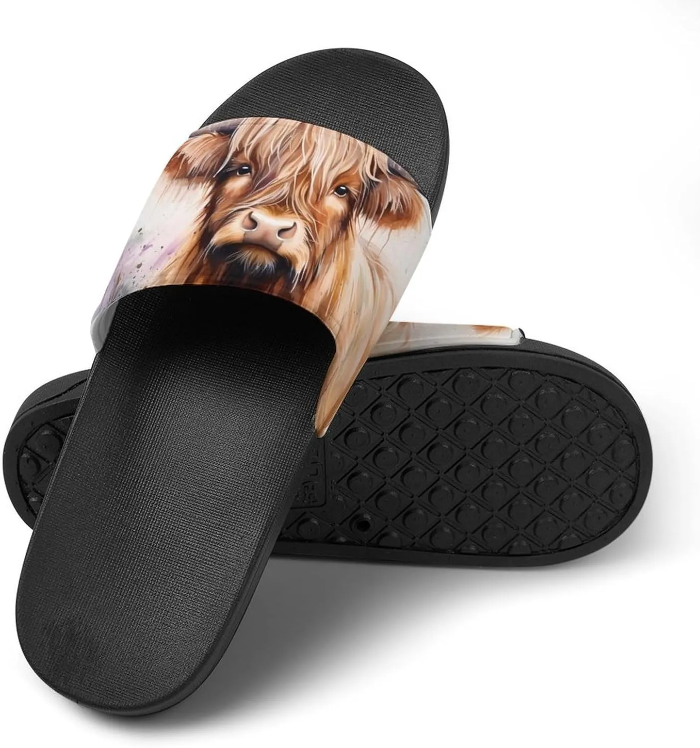 Highland Cow Watercolour Funny Slide Sandals Non-Slip PVC Shower Slipper House Shoes Open Toe Slippers for Adult