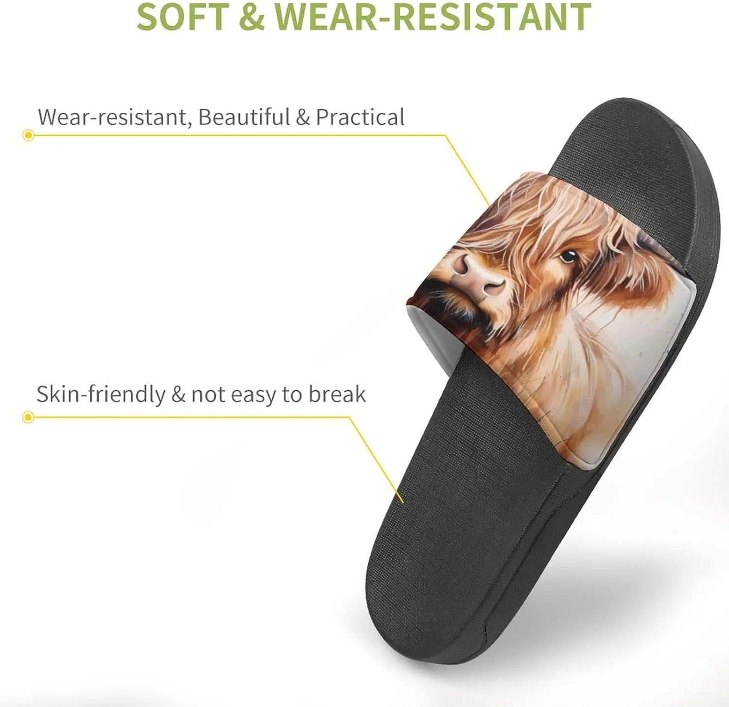 Highland Cow Watercolour Funny Slide Sandals Non-Slip PVC Shower Slipper House Shoes Open Toe Slippers for Adult