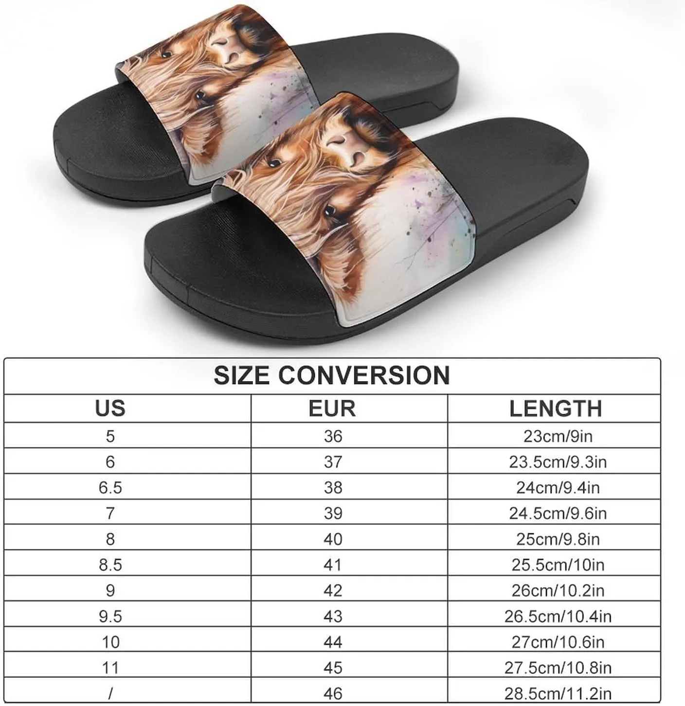 Highland Cow Watercolour Funny Slide Sandals Non-Slip PVC Shower Slipper House Shoes Open Toe Slippers for Adult