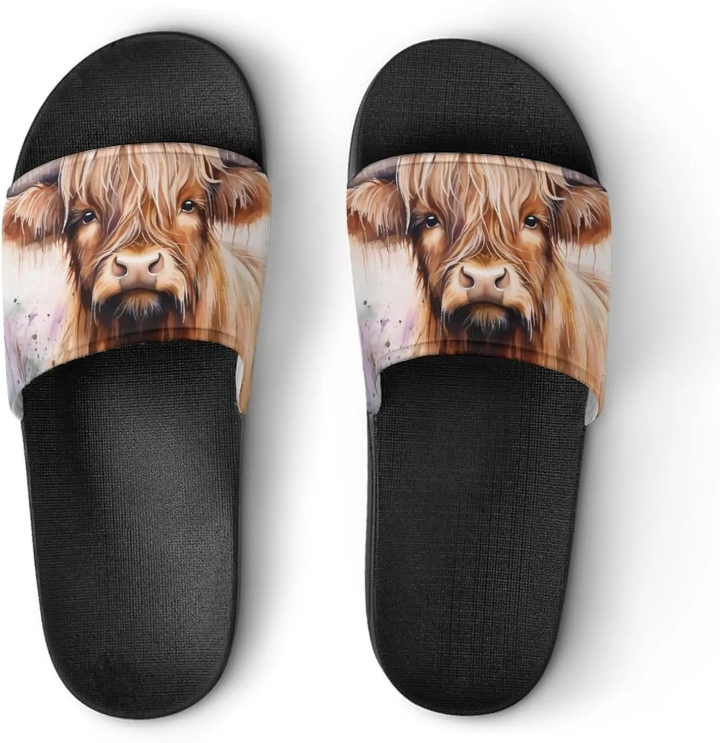 Highland Cow Watercolour Funny Slide Sandals Non-Slip PVC Shower Slipper House Shoes Open Toe Slippers for Adult